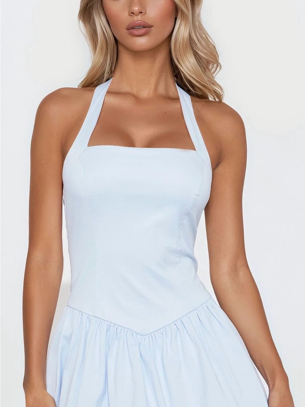 Fashion Nova Light Blue Charlotte Halter Dress